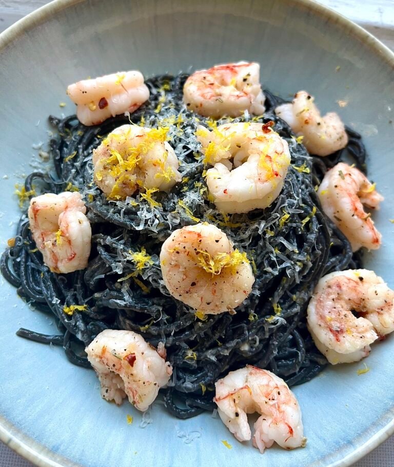 Squid Ink Pasta with Shrimp